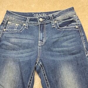 Grace Easy Fit Women Jeans Bootcut Embellished Pockets Blue Size 28